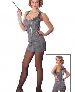 Sexy Silver Lindy Lace Flapper Costume