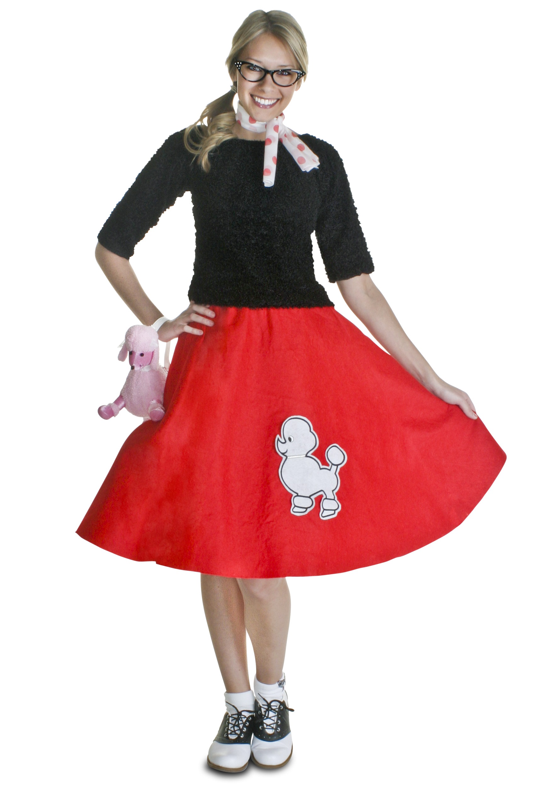 Medium 50's Red Poodle Skirt with Record Player Motif 