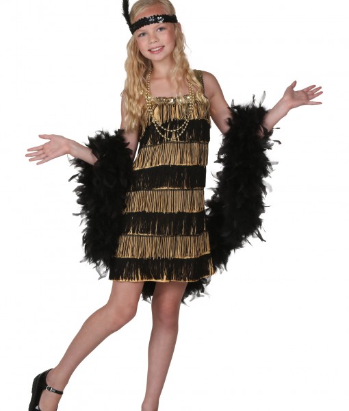 Child Gold and Black Fringe Flapper Costume