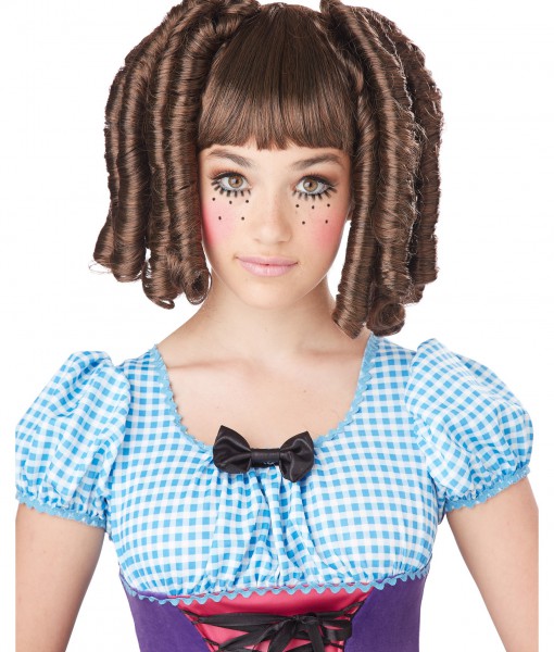 Girls Brunette Baby Doll Curls Wig with Bangs