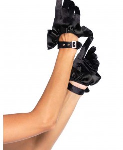 Black Cropped Satin Ruffle Gloves