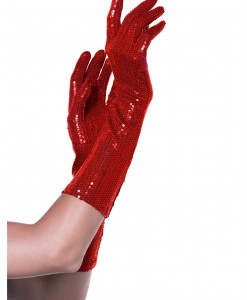 Red Sequin Elbow Length Gloves