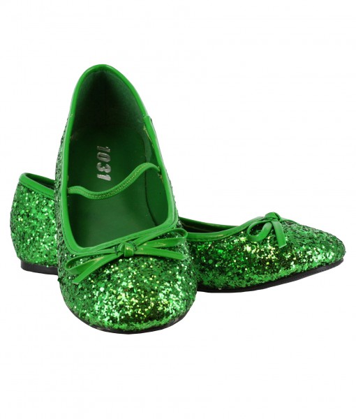 Girls Green Glitter Ballet Flats - Halloween Costume Ideas 2023
