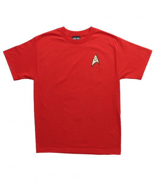 Star Trek Engineering Uniform On Red TShirt - Halloween Costume Ideas 2023
