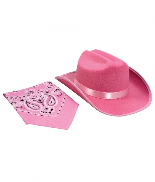 Pink Cowgirl Hat and Bandana Set
