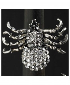 Silver and Crystal Spider Stretch Ring