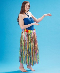 Adult 36 Artificial Multi-Color Grass Hula Skirt with Floral Waistband
