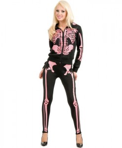 Ladies Skeleton Hoodie Sweatshirt (Pink) Adult