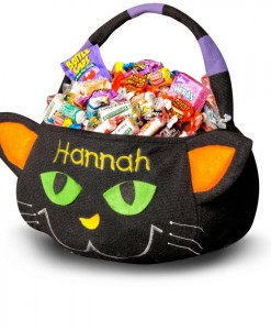 Black Cat Embroidered Plush Treat Pail