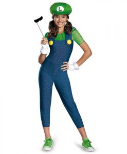 Super Mario Brothers Tween Luigi Girl Costume