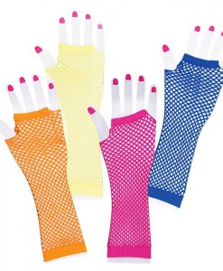 Long Fishnet Neon Gloves Child