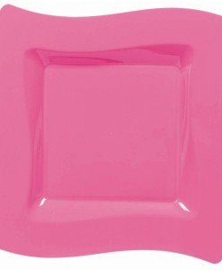 Hot Pink Wavy Square Plastic Dinner Plates