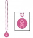 Beads with Printed Pink Ribbon Medallion (1 count)
