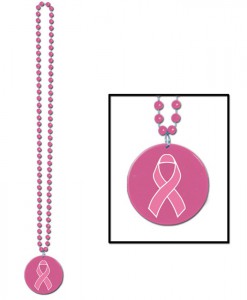 Beads with Printed Pink Ribbon Medallion (1 count)