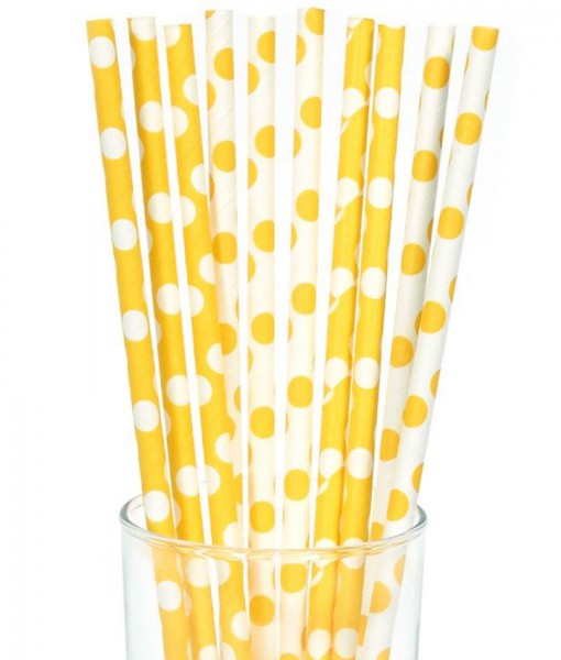 Yellow and White Dot Straws (10)