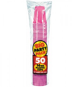 Bright Pink Big Party Pack - 16 oz. Plastic Cups (50 count)